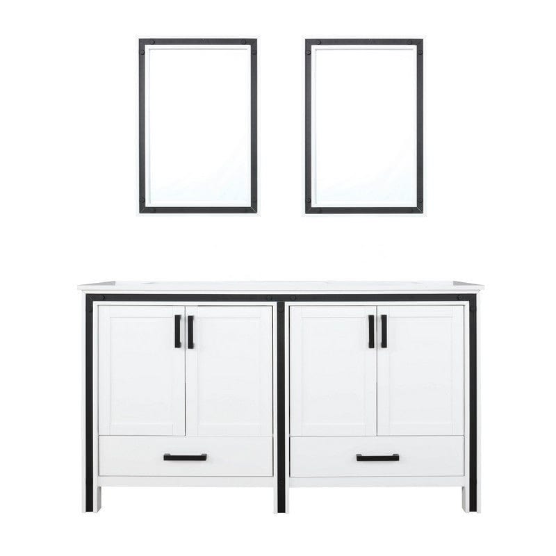 Ziva Transitional White 60" Double Vanity, Cultured Marble Top, White Square Sink and 22" Mirrors | LZV352260SAJSM22