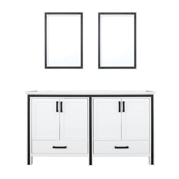 Ziva Transitional White 60 Double Vanity, Cultured Marble Top, White Square Sink and 22 Mirrors | LZV352260SAJSM22
