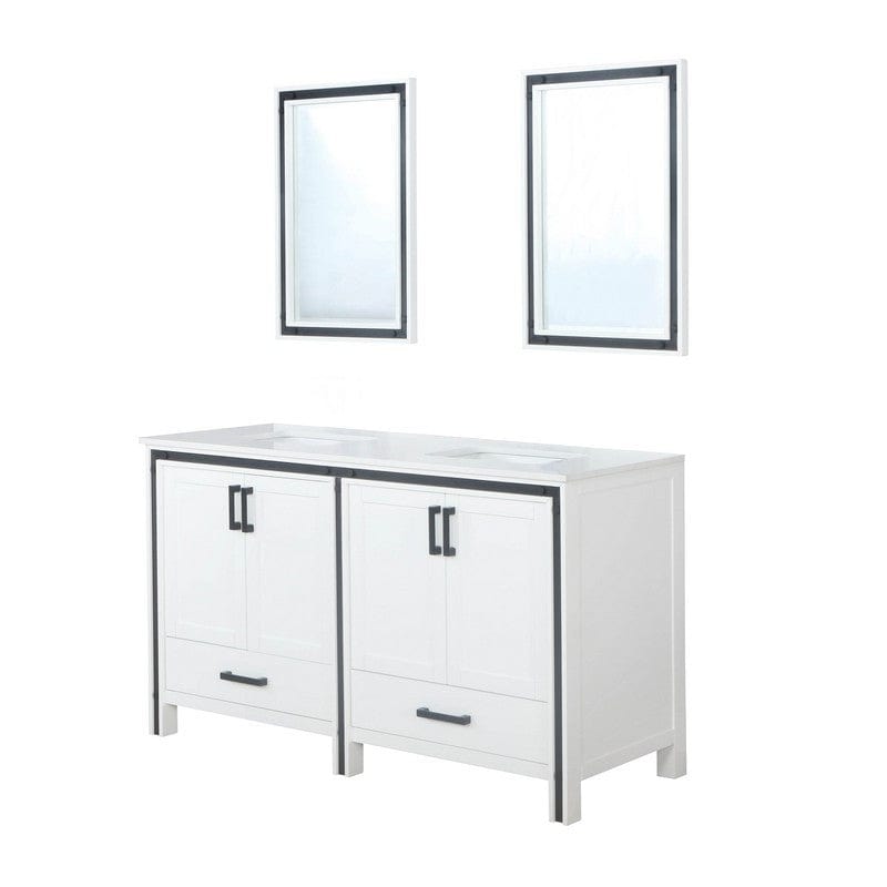 Ziva Transitional White 60" Double Vanity, Cultured Marble Top, White Square Sink and 22" Mirrors | LZV352260SAJSM22