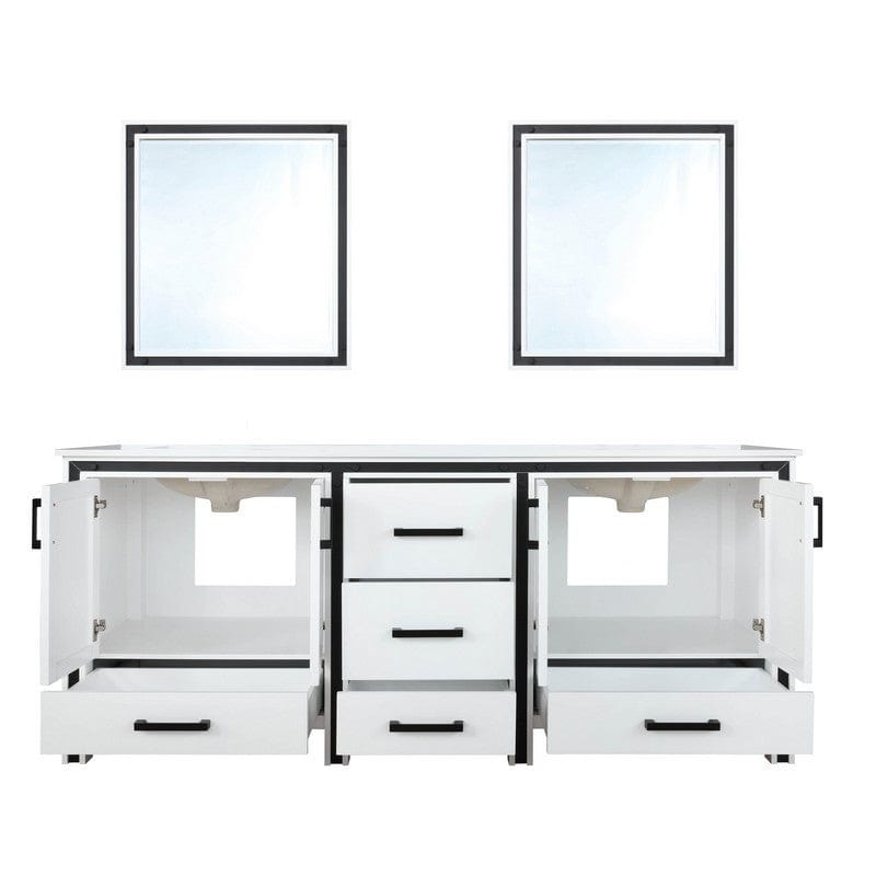 Ziva Transitional White 72" Double Vanity, Cultured Marble Top, White Square Sink and 30" Mirrors | LZV352272SAJSM30
