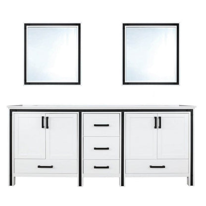 Ziva Transitional White 72" Double Vanity, Cultured Marble Top, White Square Sink and 30" Mirrors | LZV352272SAJSM30