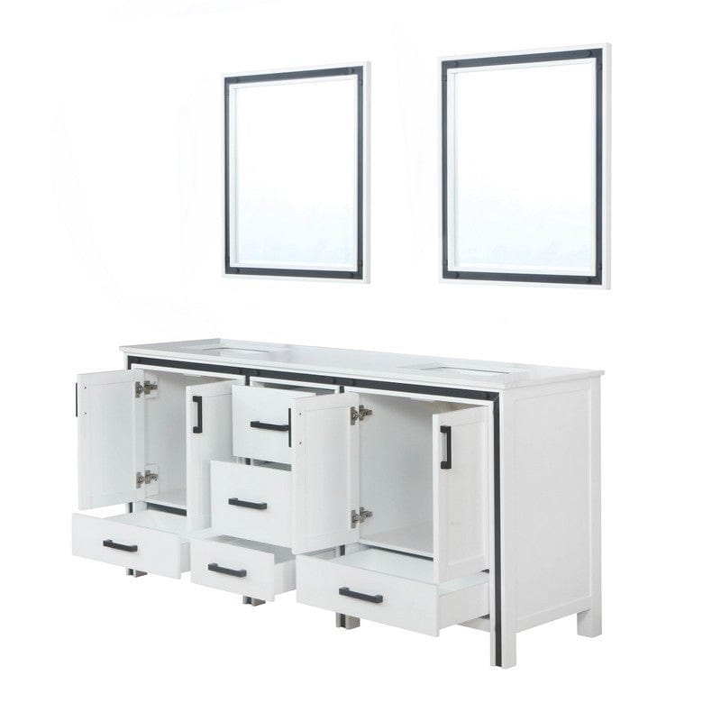 Ziva Transitional White 72" Double Vanity, Cultured Marble Top, White Square Sink and 30" Mirrors | LZV352272SAJSM30