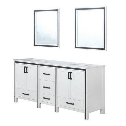 Ziva Transitional White 72" Double Vanity, Cultured Marble Top, White Square Sink and 30" Mirrors | LZV352272SAJSM30