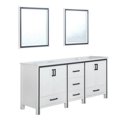 Ziva Transitional White 72" Double Vanity, Cultured Marble Top, White Square Sink and 30" Mirrors | LZV352272SAJSM30