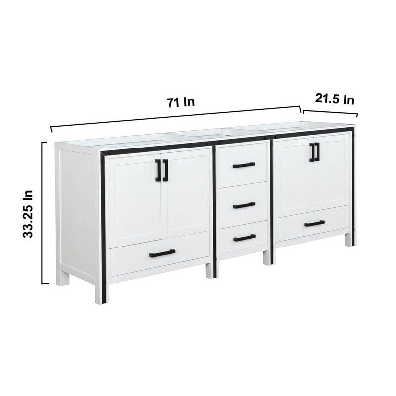 Ziva Transitional White 72" Double Vanity, no Top and 30" Mirrors | LZV352272SA00M30