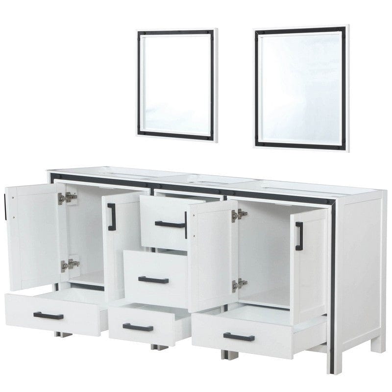 Ziva Transitional White 72" Double Vanity, no Top and 30" Mirrors | LZV352272SA00M30