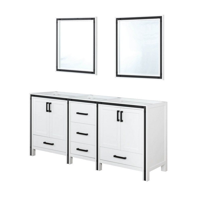 Ziva Transitional White 72" Double Vanity, no Top and 30" Mirrors | LZV352272SA00M30