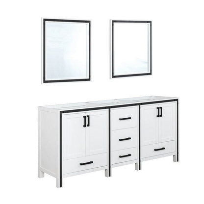 Ziva Transitional White 72" Double Vanity, no Top and 30" Mirrors | LZV352272SA00M30