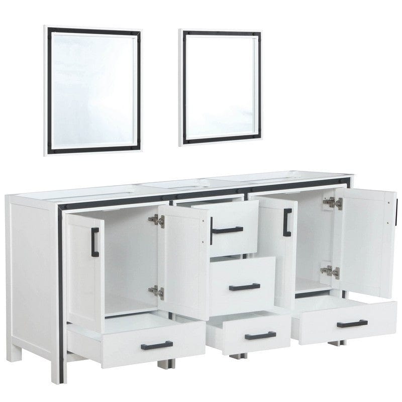 Ziva Transitional White 72" Double Vanity, no Top and 30" Mirrors | LZV352272SA00M30