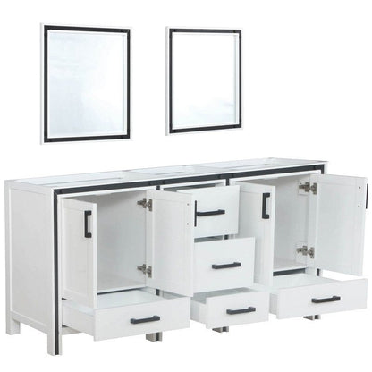 Ziva Transitional White 72" Double Vanity, no Top and 30" Mirrors | LZV352272SA00M30