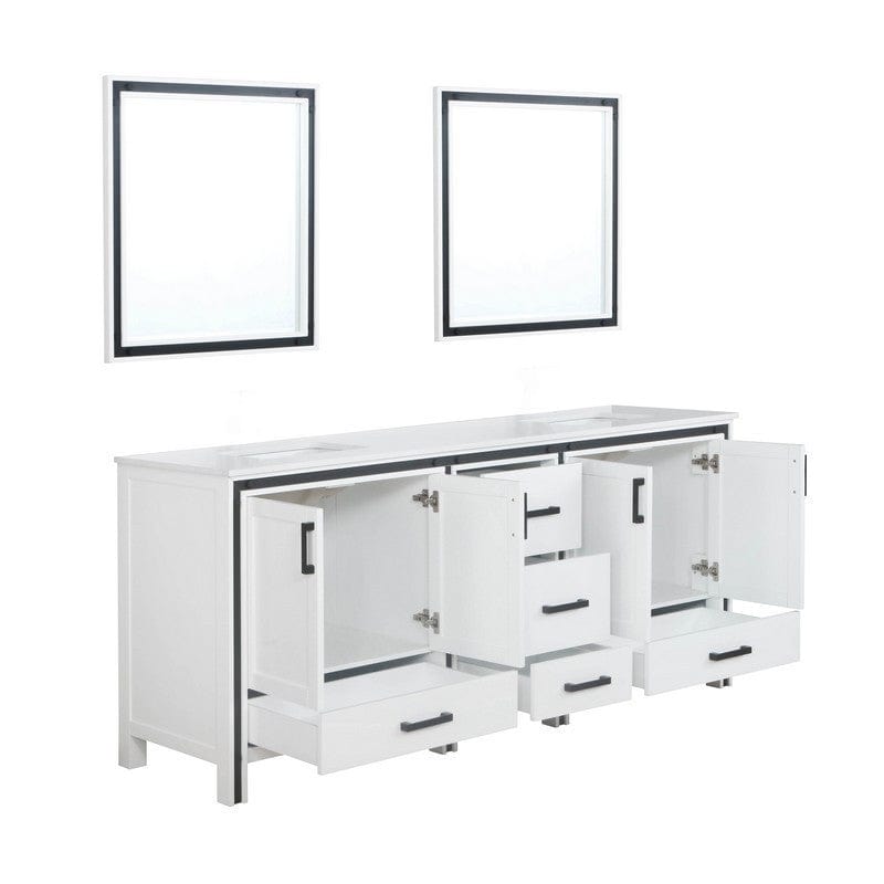 Ziva Transitional White 80" Double Vanity, Cultured Marble Top, White Square Sink and 30" Mirrors | LZV352280SAJSM30