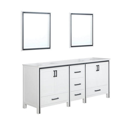 Ziva Transitional White 80" Double Vanity, Cultured Marble Top, White Square Sink and 30" Mirrors | LZV352280SAJSM30