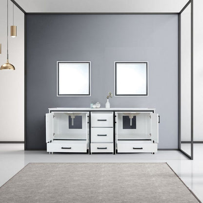 Ziva Transitional White 80" Double Vanity, Cultured Marble Top, White Square Sink and 30" Mirrors | LZV352280SAJSM30