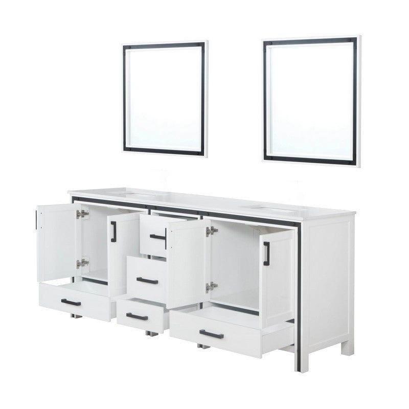 Ziva Transitional White 80" Double Vanity, Cultured Marble Top, White Square Sink and 30" Mirrors | LZV352280SAJSM30