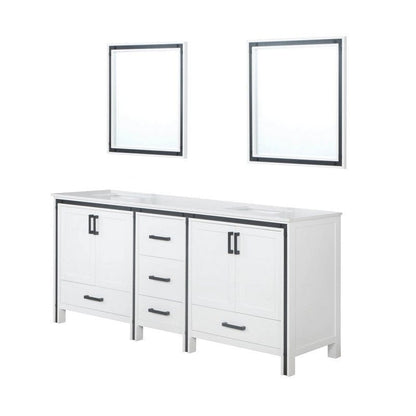 Ziva Transitional White 80" Double Vanity, Cultured Marble Top, White Square Sink and 30" Mirrors | LZV352280SAJSM30