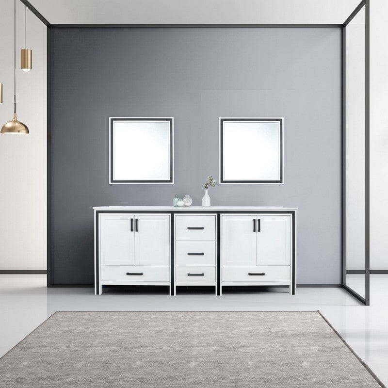 Ziva Transitional White 80" Double Vanity, Cultured Marble Top, White Square Sink and 30" Mirrors | LZV352280SAJSM30