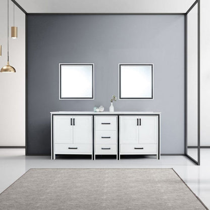 Ziva Transitional White 80" Double Vanity, Cultured Marble Top, White Square Sink and 30" Mirrors | LZV352280SAJSM30