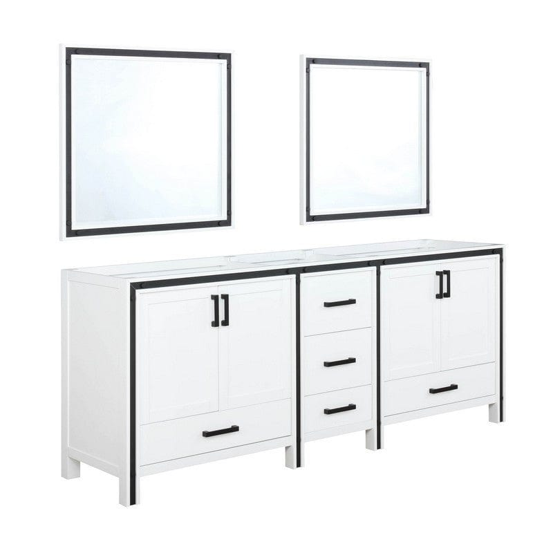 Ziva Transitional White 80" Double Vanity, no Top and 30" Mirrors | LZV352280SA00M30