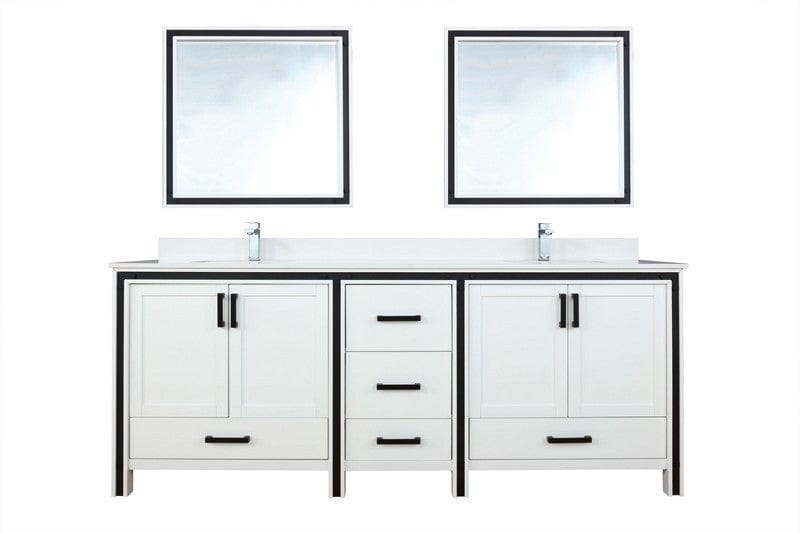 Ziva Transitional White 84" Double Vanity, Cultured Marble Top, White Square Sink and 34" Mirrors | LZV352284SAJSM34