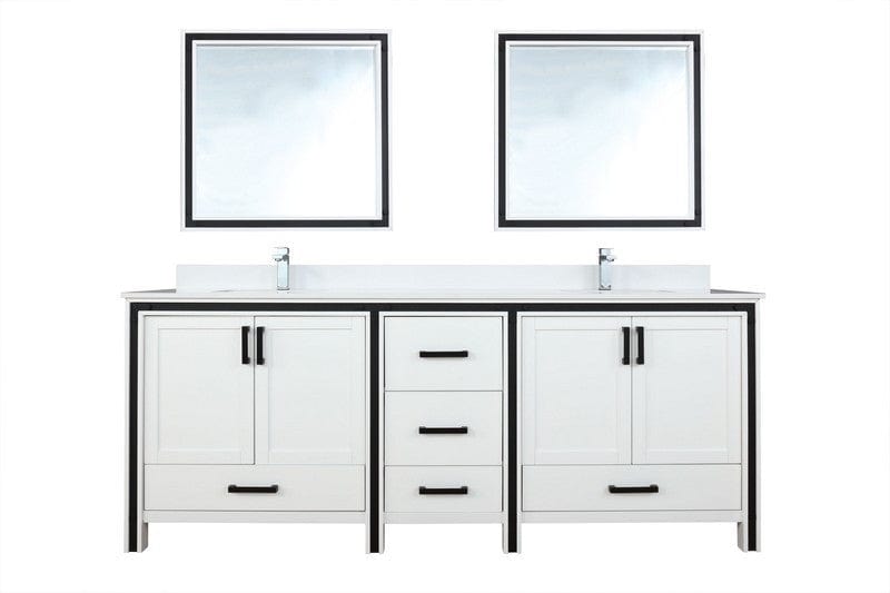 Ziva Transitional White 84 Double Vanity, Cultured Marble Top, White Square Sink and 34 Mirrors | LZV352284SAJSM34