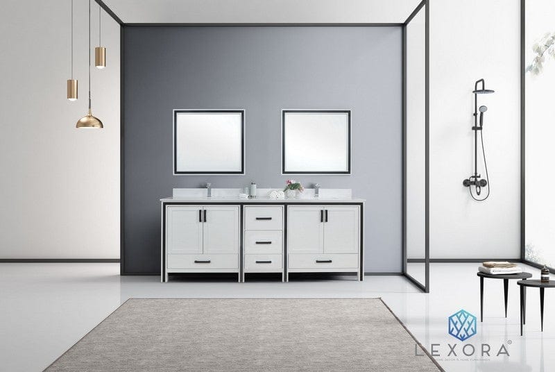 Ziva Transitional White 84" Double Vanity, Cultured Marble Top, White Square Sink and 34" Mirrors | LZV352284SAJSM34