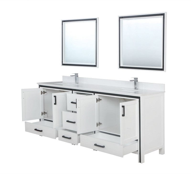 Ziva Transitional White 84" Double Vanity, Cultured Marble Top, White Square Sink and 34" Mirrors | LZV352284SAJSM34