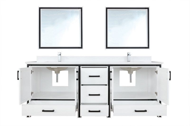 Ziva Transitional White 84" Double Vanity, Cultured Marble Top, White Square Sink and 34" Mirrors | LZV352284SAJSM34