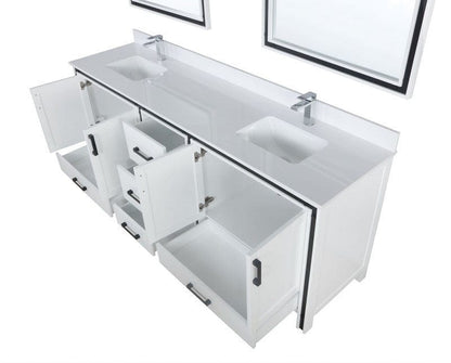 Ziva Transitional White 84" Double Vanity, Cultured Marble Top, White Square Sink and 34" Mirrors | LZV352284SAJSM34