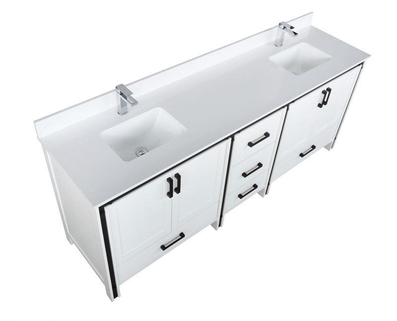 Ziva Transitional White 84" Double Vanity, Cultured Marble Top, White Square Sinks | LZV352284SAJS000