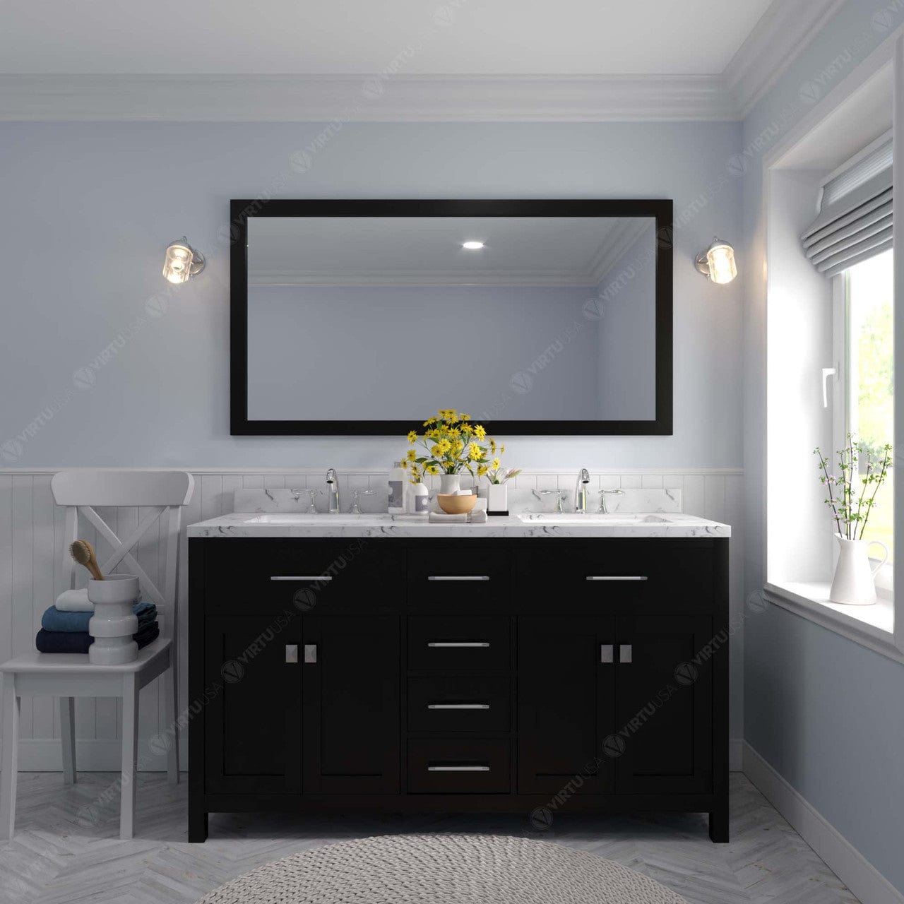 Caroline 60" Bath Vanity in Espresso with Cultured Marble Quartz Top front view