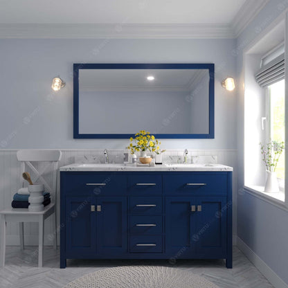 Caroline 60" Bath Vanity in French Blue with Marble Quartz Top front view