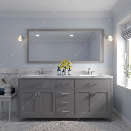 Caroline 72" Bath Vanity in Cashmere Gray with Marble Quartz Top front view