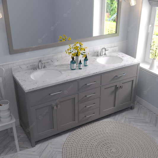 Caroline 72" Bath Vanity in Cashmere Gray with Marble Quartz Top perspective