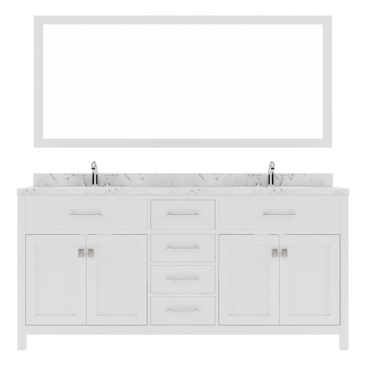 Caroline 72" Bath Vanity in White with Cultured Marble Quartz Top and Sinks white background