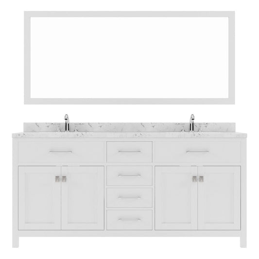 Caroline 72" Bath Vanity in White with Cultured Marble Quartz Top and Sinks white background