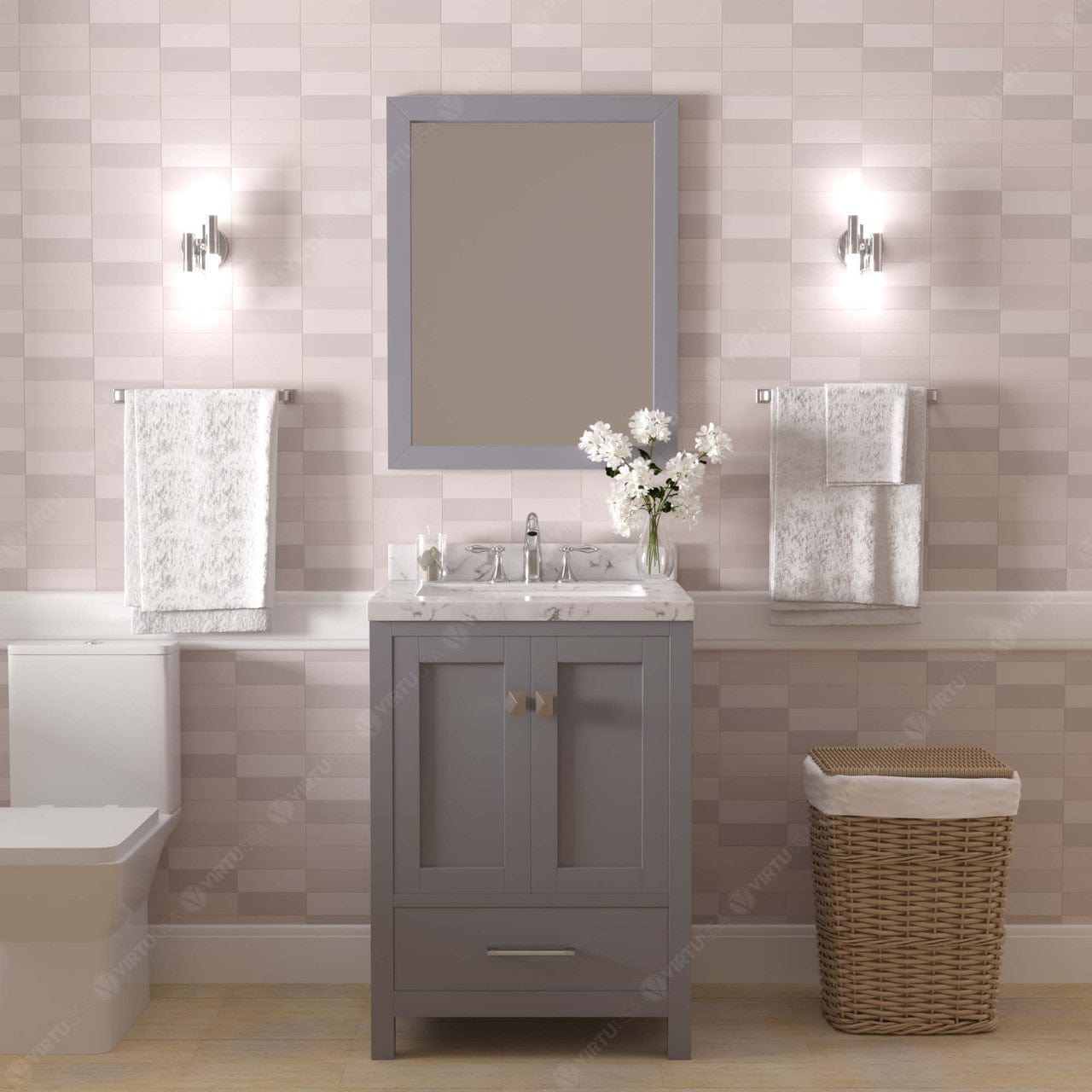 Caroline Avenue 24" Single Bath Vanity in Gray with White Quartz Countertop front view