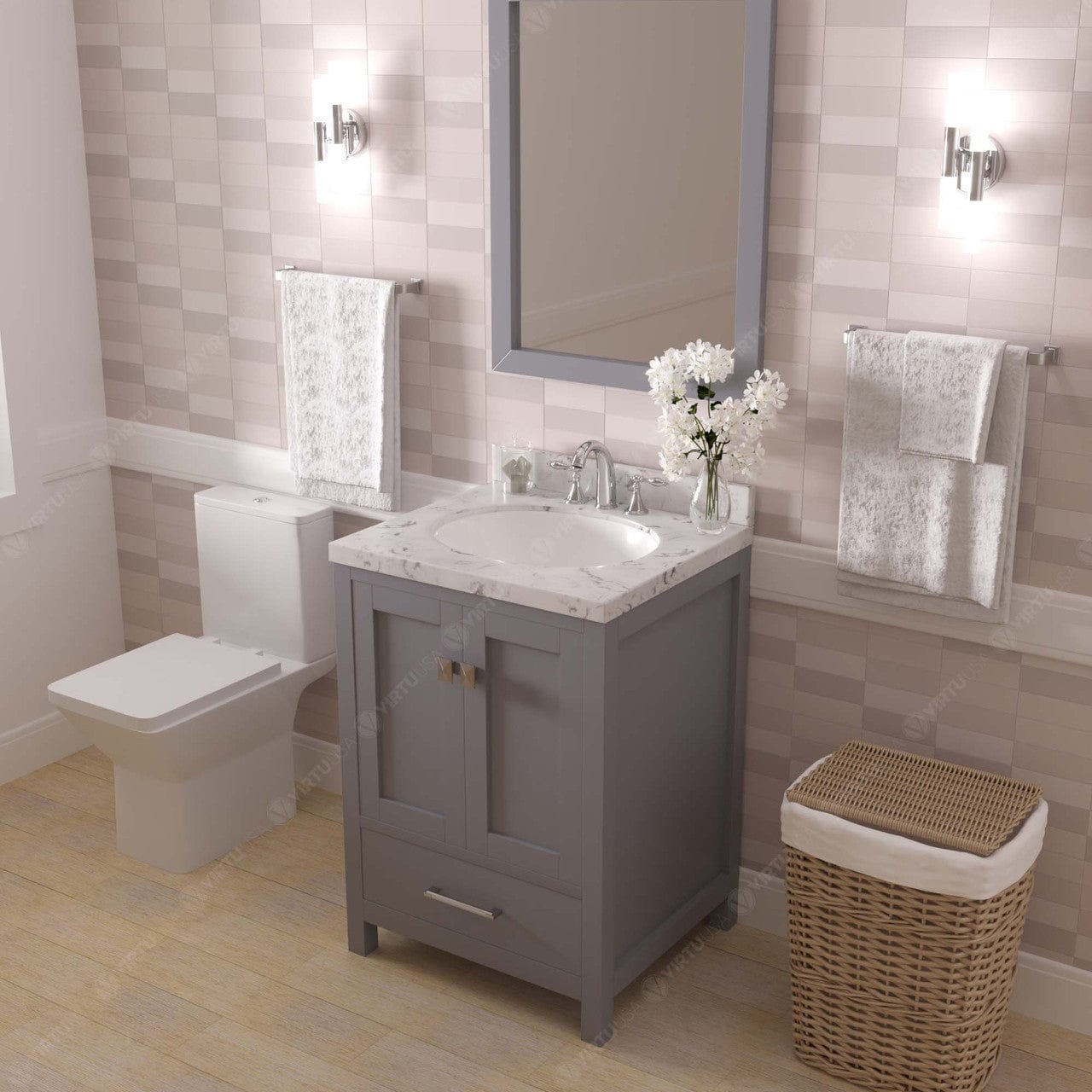 Caroline Avenue 24" Single Bath Vanity in Gray with White Quartz Top side view