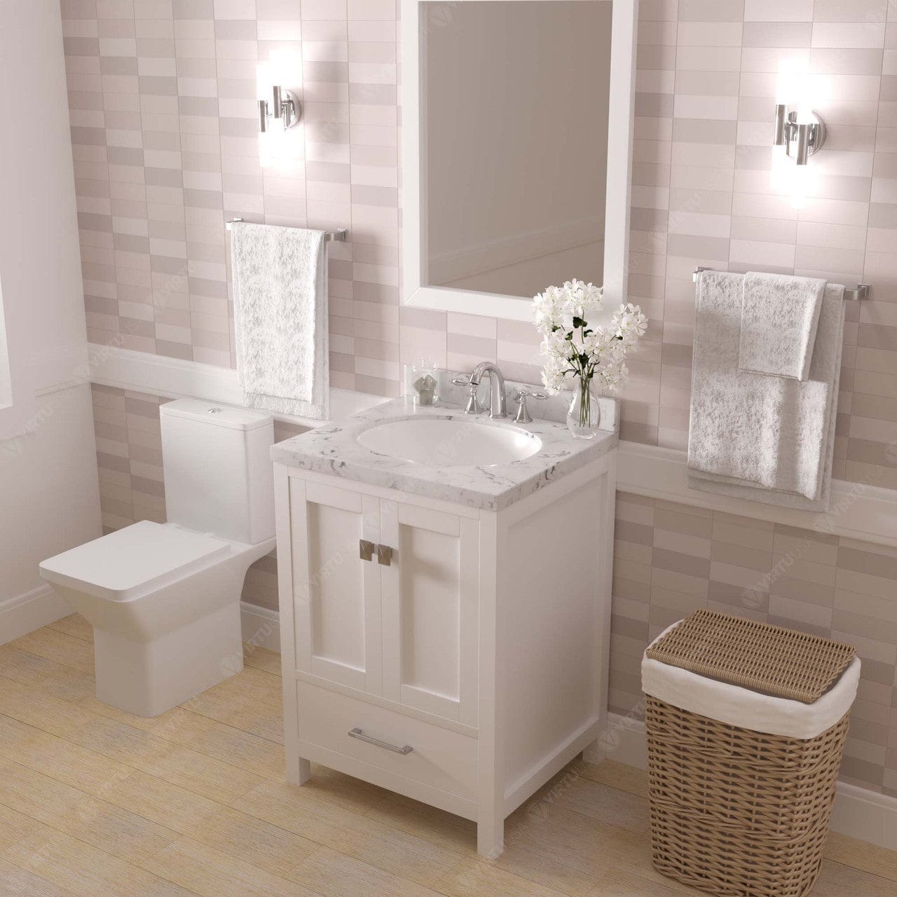 Caroline Avenue 24" Single Bath Vanity in White with White Quartz Top and Sink side view