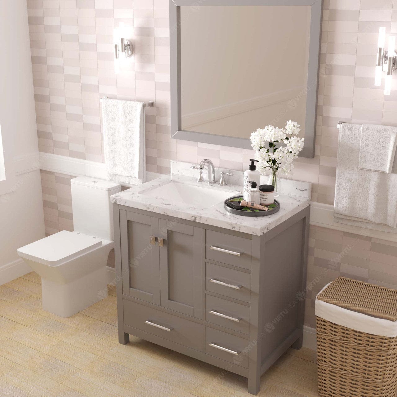 Caroline Avenue 36" Bathroom Vanity in Cashmere Gray with Quartz Top side view