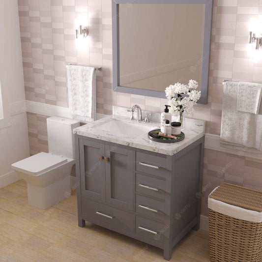 Caroline Avenue 36" Bathroom Vanity in Gray with White Quartz Top side view