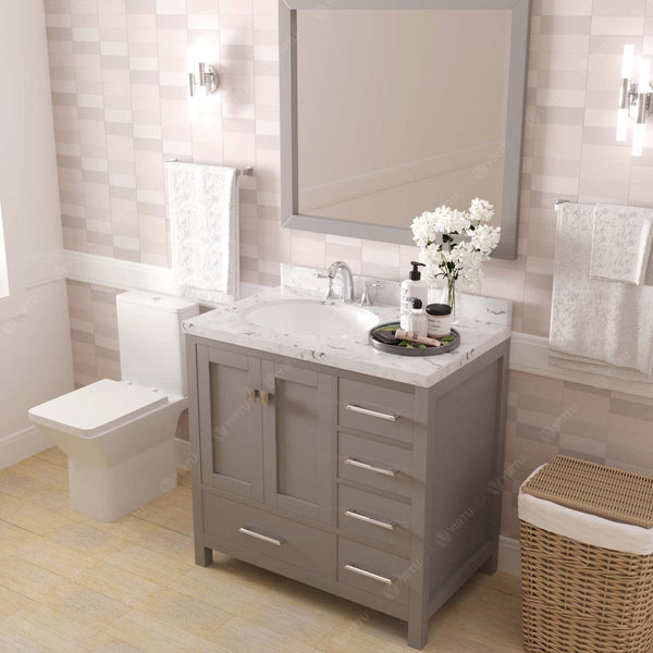 Caroline Avenue 36 Single Bath Vanity in Cashmere Gray with Quartz Countertop side view