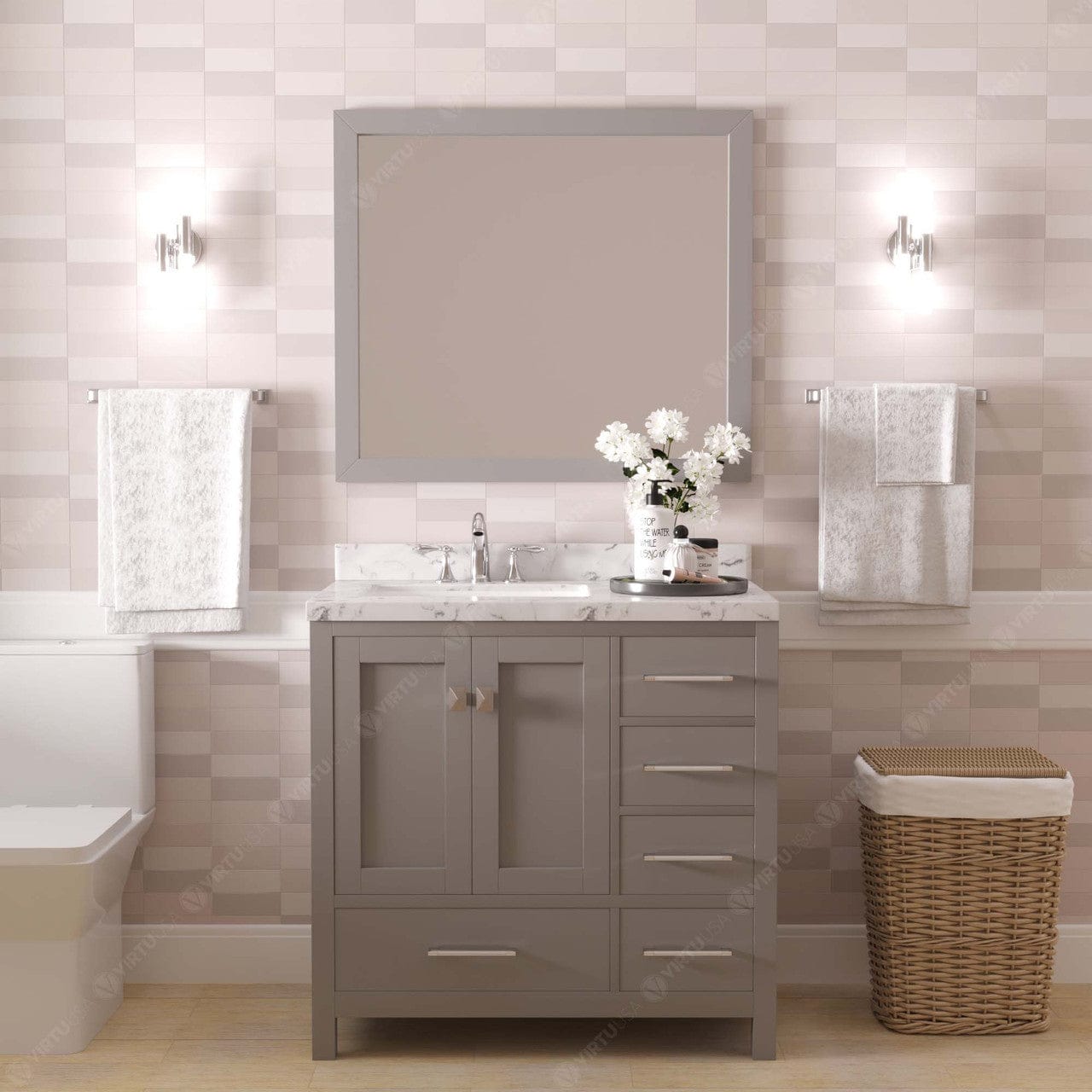 Caroline Avenue 36" Single Bath Vanity in Cashmere Gray with Quartz Countertop front view