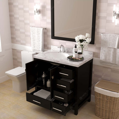 Caroline Avenue 36" Single Bath Vanity in Espresso with Quartz Countertop drawers open