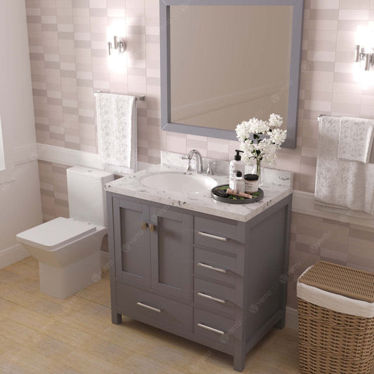 Caroline Avenue 36" Single Bath Vanity in Gray with White Quartz Countertop side view