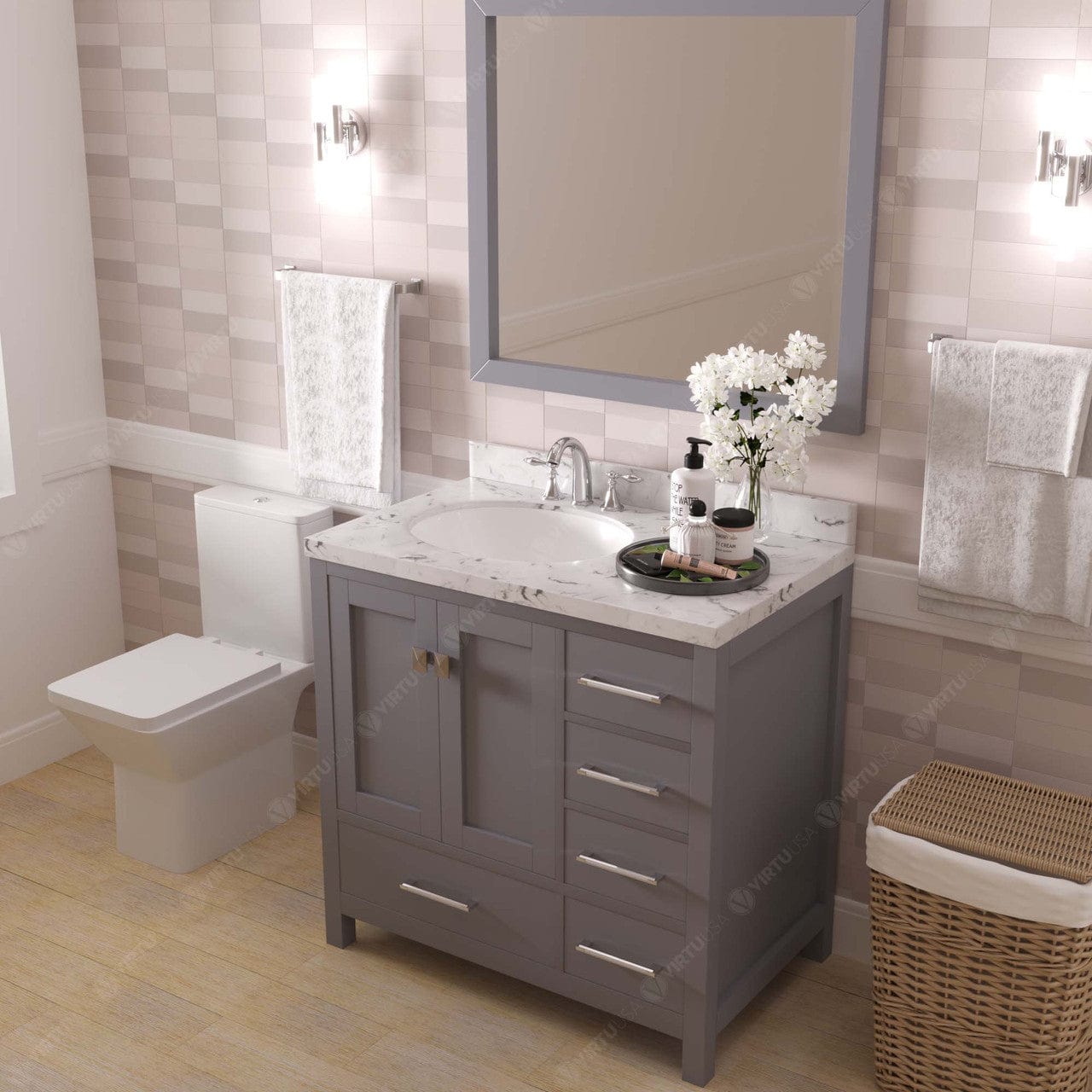 Caroline Avenue 36" Single Bath Vanity in Gray with White Quartz Top side view