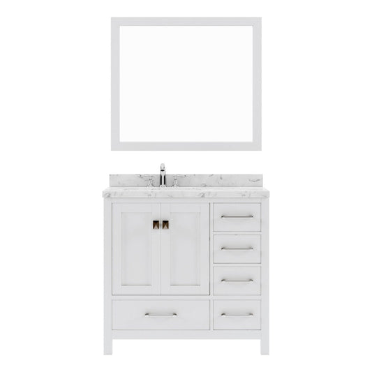 Caroline Avenue 36" Single Bath Vanity in White with White Quartz Countertop white background