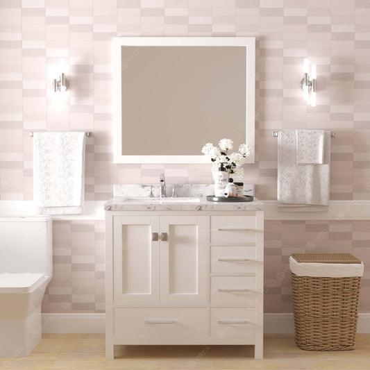 Caroline Avenue 36" Single Bath Vanity in White with White Quartz Countertop front view