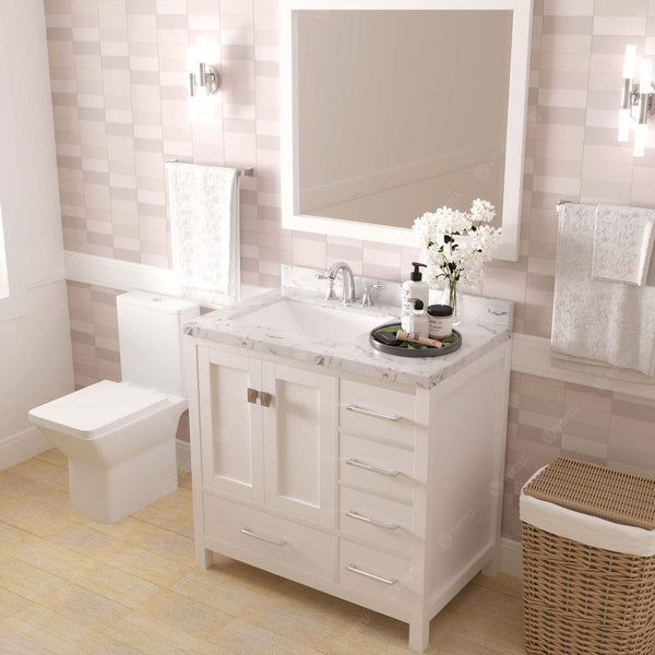 Caroline Avenue 36 Single Bathroom Vanity in White with White Quartz Countertop side view