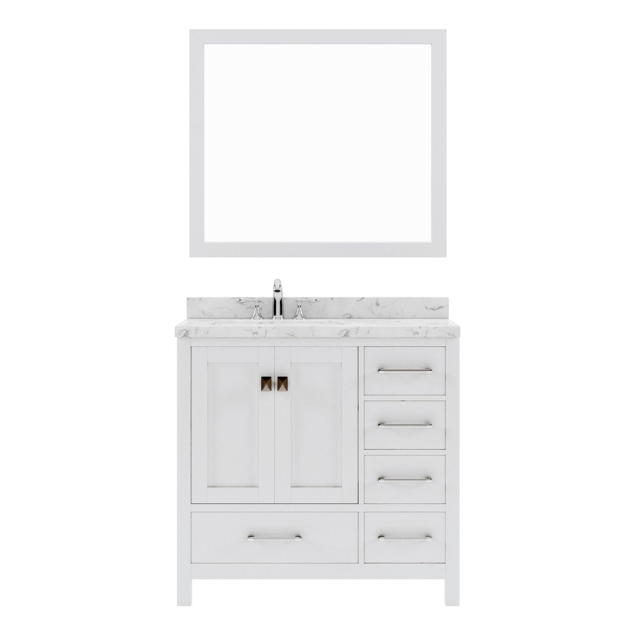 Caroline Avenue 36" Single Bathroom Vanity in White with White Quartz Countertop white background