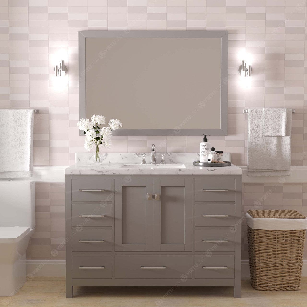 Caroline Avenue 48" Bathroom Vanity in Cashmere Gray with Quartz Top front view